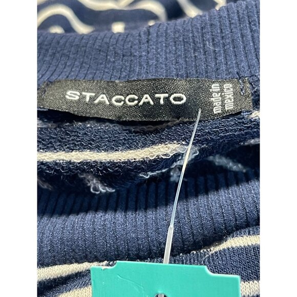 Staccato Iris Navy Crew Neck Knit Sweatshirt Blue Striped Womens XL Poly Blend - Picture 6 of 8